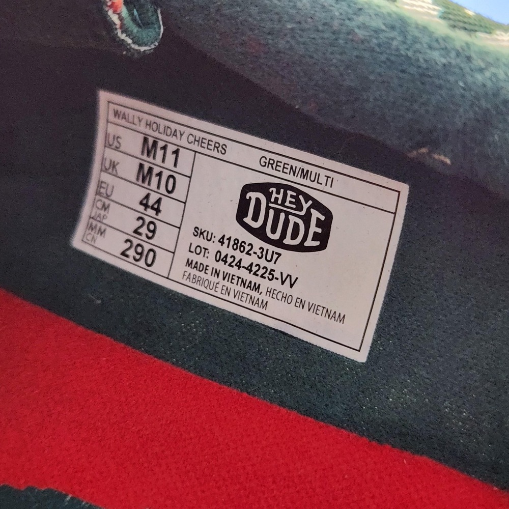 Hey Dude Wally Holiday Cheers Shoes Mens Size 11 Green Multi Casual Comfort Xmas - Picture 7 of 12